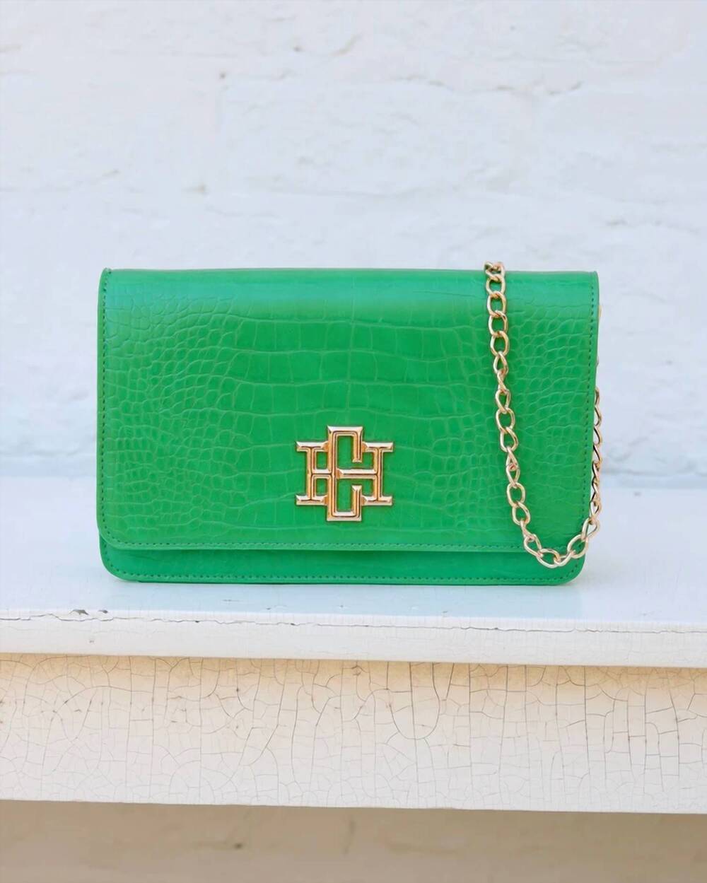 NEW CAROLINE HILL bryn clutch crossbody bag in kelly green